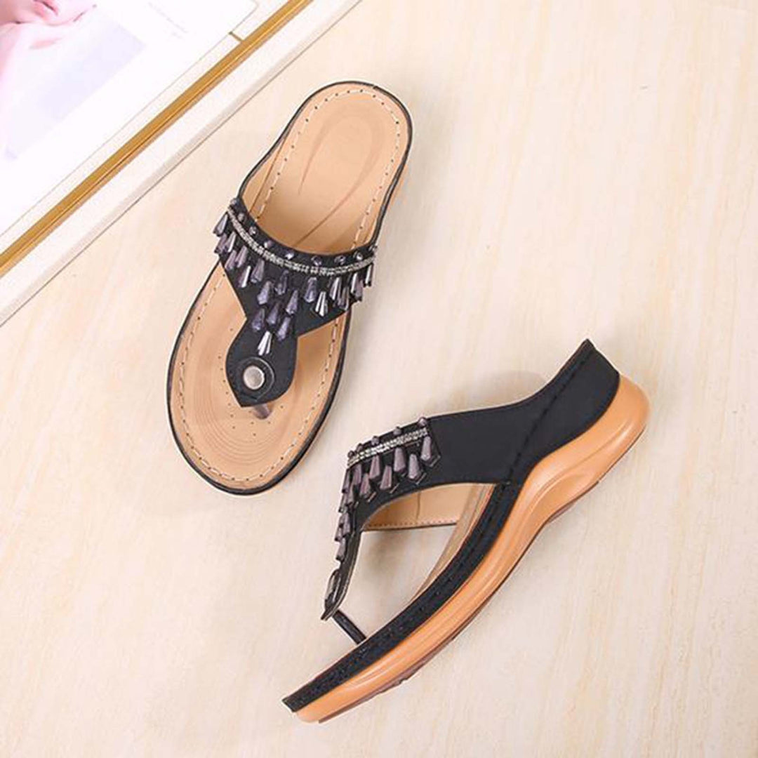 Damen Keilsandalen mit mittelhohem Absatz – Rutschfeste Zehensandalen-Optik