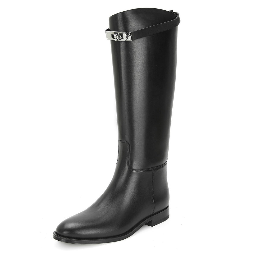 Minimalistische hohe Damenstiefel – langer Schaft, runde Spitze, lässiger Stil