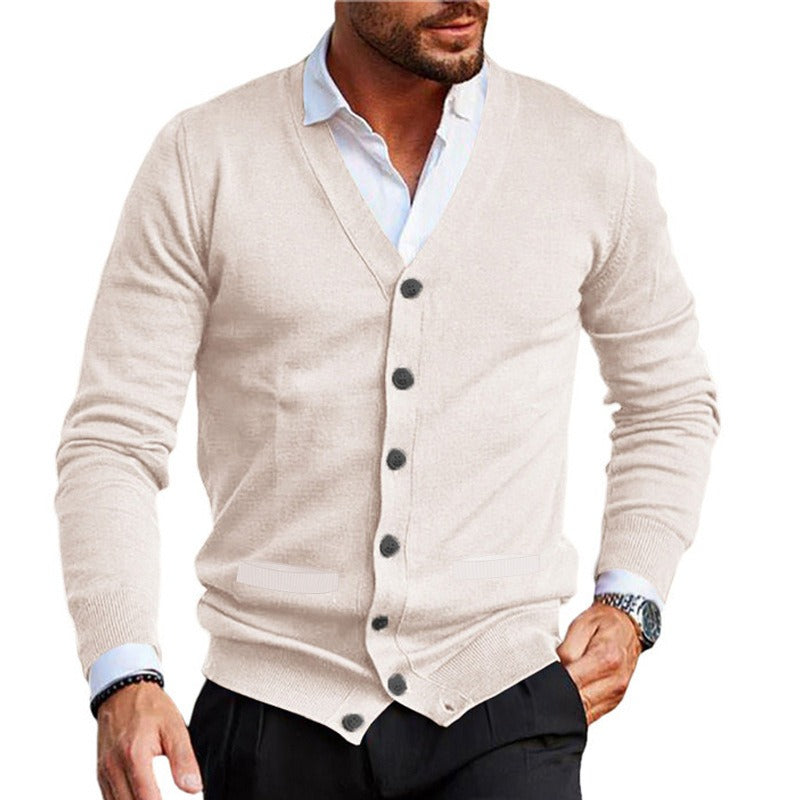 Men's Slim V-Neck Cardigan – Double-Sided Knit Pockets