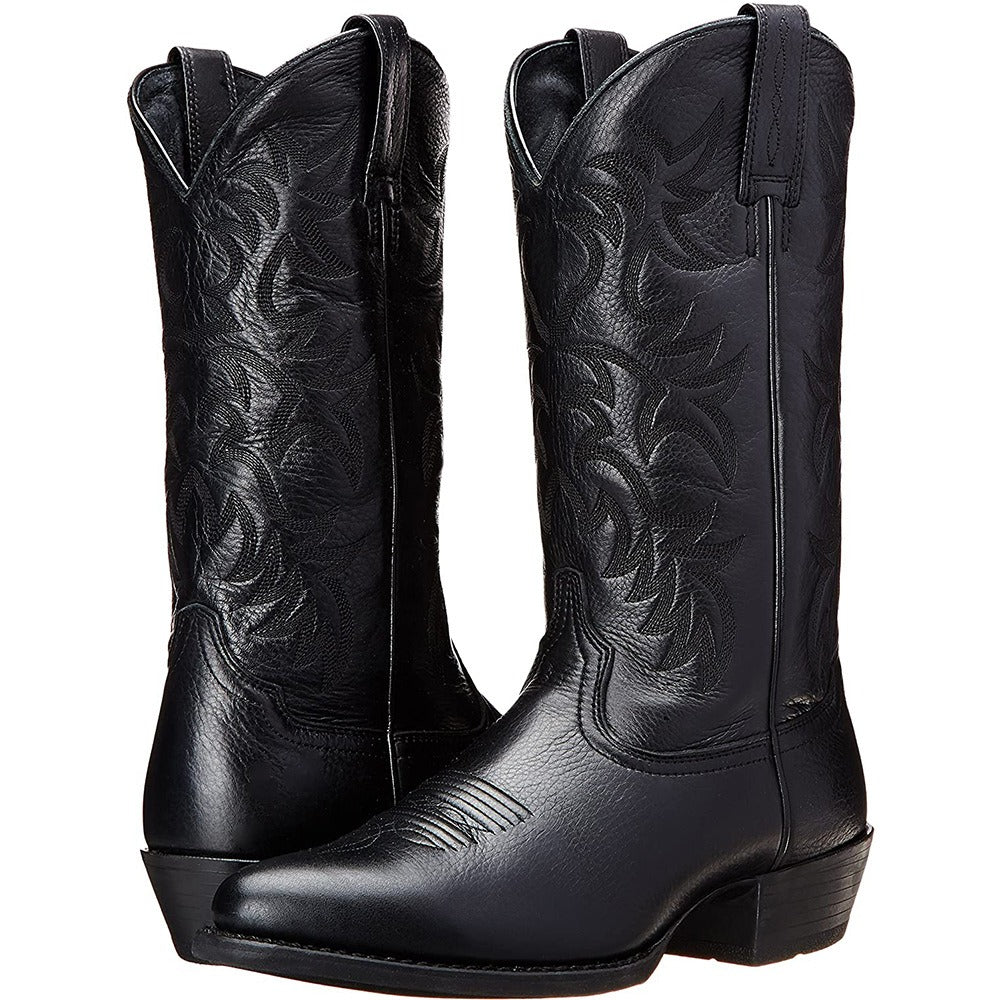 Bestickte Cowboy-Stiefel für Herren – hoher Schaft, quadratischer Absatz, zum Hineinschlüpfen