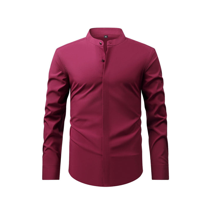 Herrenhemd mit Mao-Kragen und langen Ärmeln – Leichter Slim Fit für Anzug
