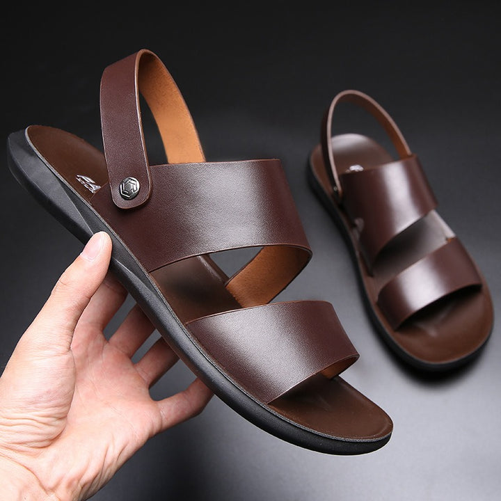 Men's Genuine Leather Sandals – Thick Comfortable Sole Beach