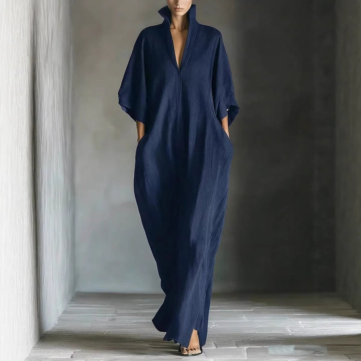 Maxikleid für Damen – lässiger Wellenschnitt mit V-Ausschnitt