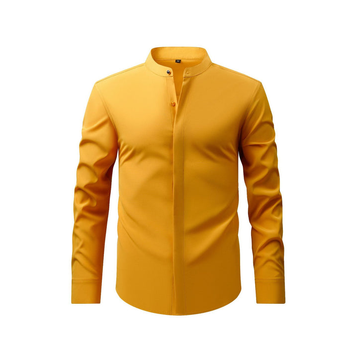 Herrenhemd mit Mao-Kragen und langen Ärmeln – Leichter Slim Fit für Anzug