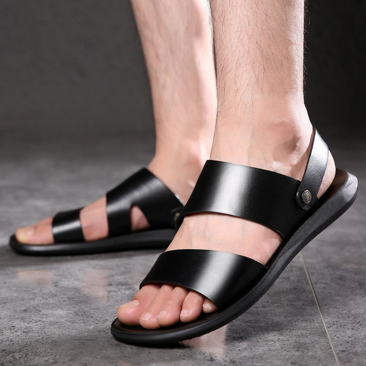 Men's Genuine Leather Sandals – Thick Comfortable Sole Beach