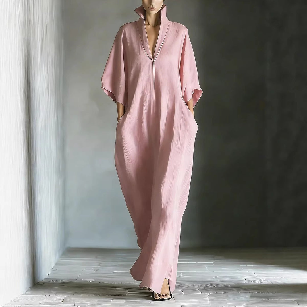 Maxikleid für Damen – lässiger Wellenschnitt mit V-Ausschnitt