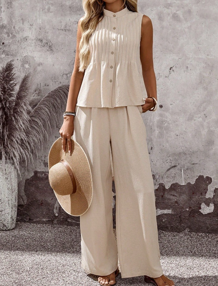 Completo Due Pezzi Donna – Top Senza Maniche &amp; Pantaloni Larghi