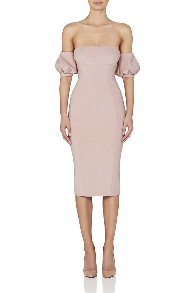 Midi-Kleid für Damen mit Puffärmeln – Leichter Rayon-Stoff