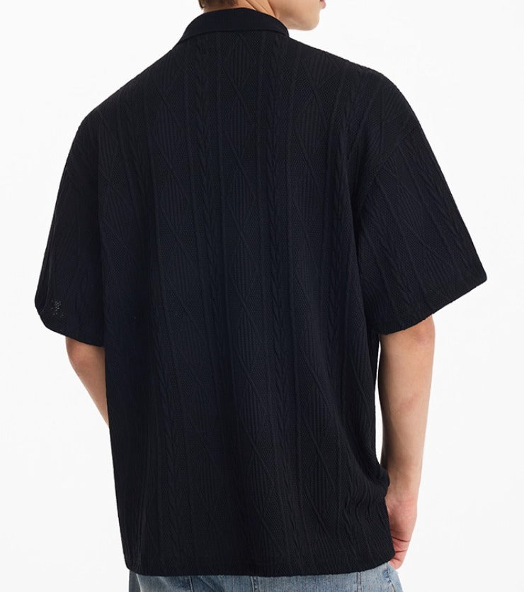 Men's Polo Shirt in Textured Knit – Structured Ribbed Finish