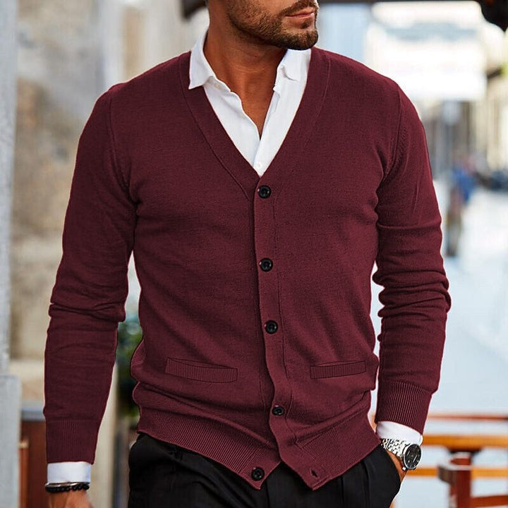 Men's Slim V-Neck Cardigan – Double-Sided Knit Pockets