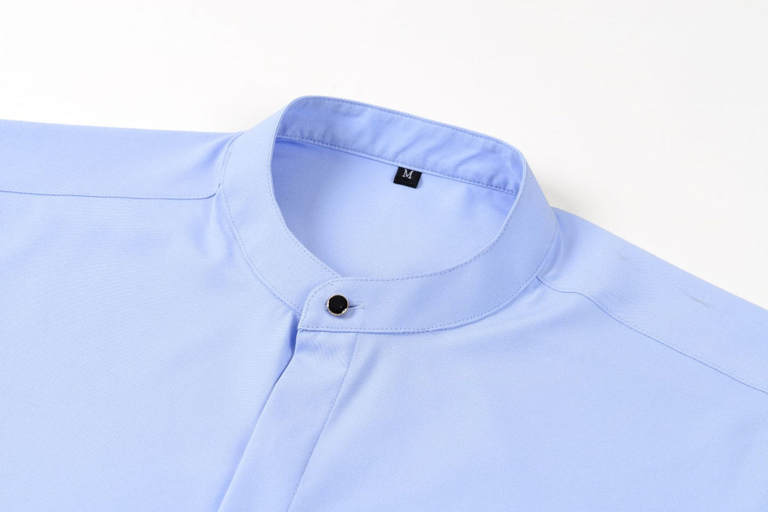 Herrenhemd mit Mao-Kragen und langen Ärmeln – Leichter Slim Fit für Anzug