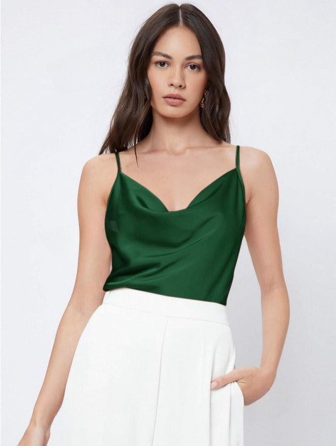 Damen-Caraco mit Wasserfallausschnitt aus Satin – Sanft drapierte, ärmellose Silhouette