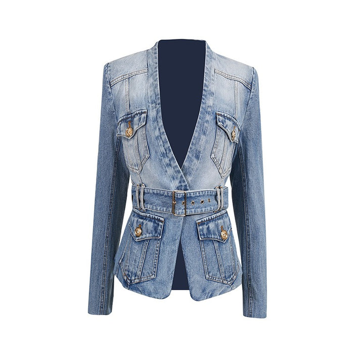 Damenblazer aus Baumwollmischung – taillierte Silhouette mit Used-Effekt