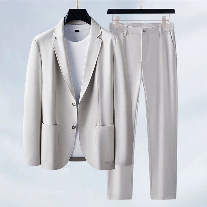 Men's Slim Two-Piece Suit – Lightweight Ice Silk Fabric