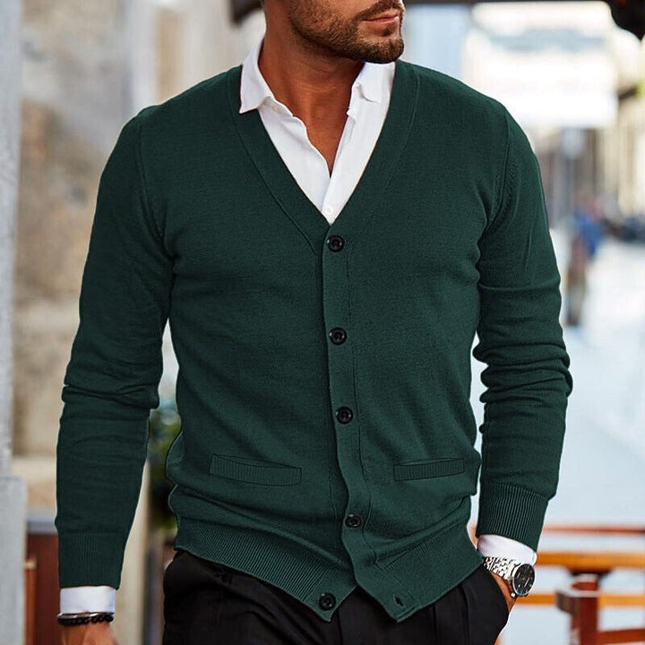 Men's Slim V-Neck Cardigan – Double-Sided Knit Pockets