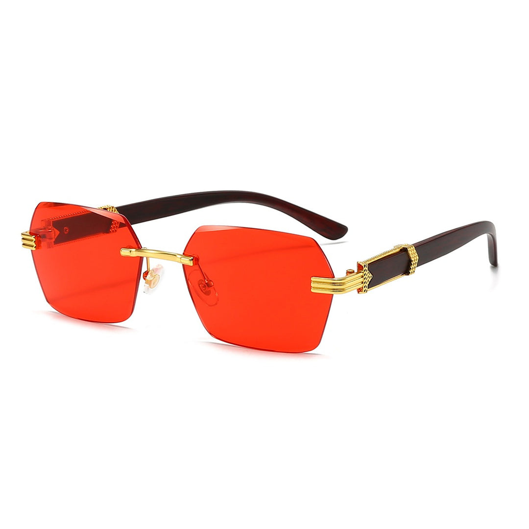 Damen Sonnenbrille Geometrisch Ohne Rahmen – Eckige Gläser & Details aus Goldenem Metall UV400