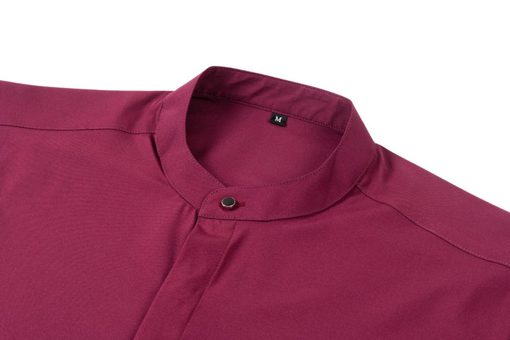 Herrenhemd mit Mao-Kragen und langen Ärmeln – Leichter Slim Fit für Anzug