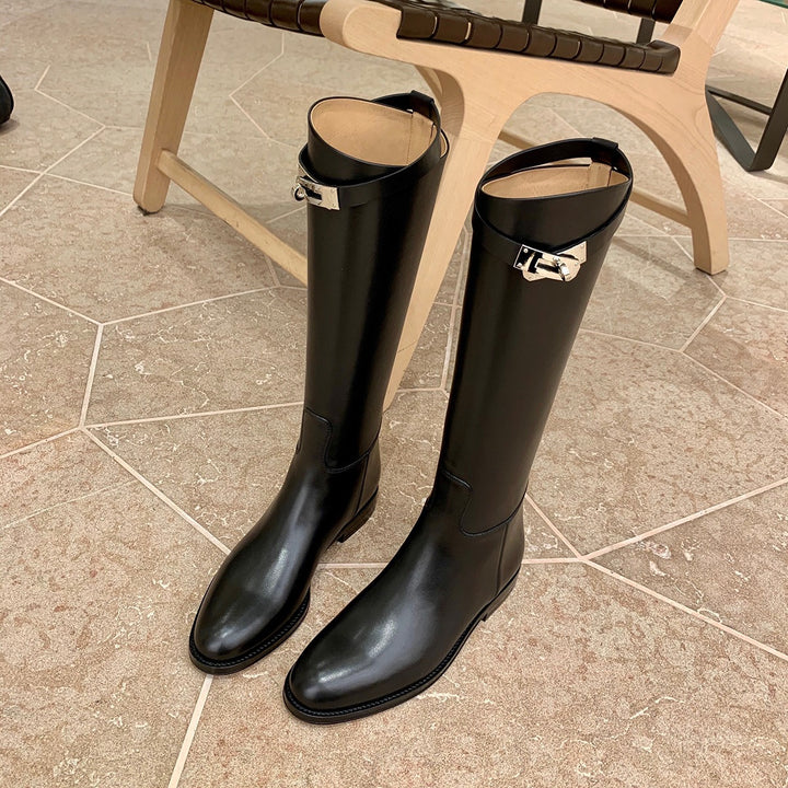 Minimalistische hohe Damenstiefel – langer Schaft, runde Spitze, lässiger Stil