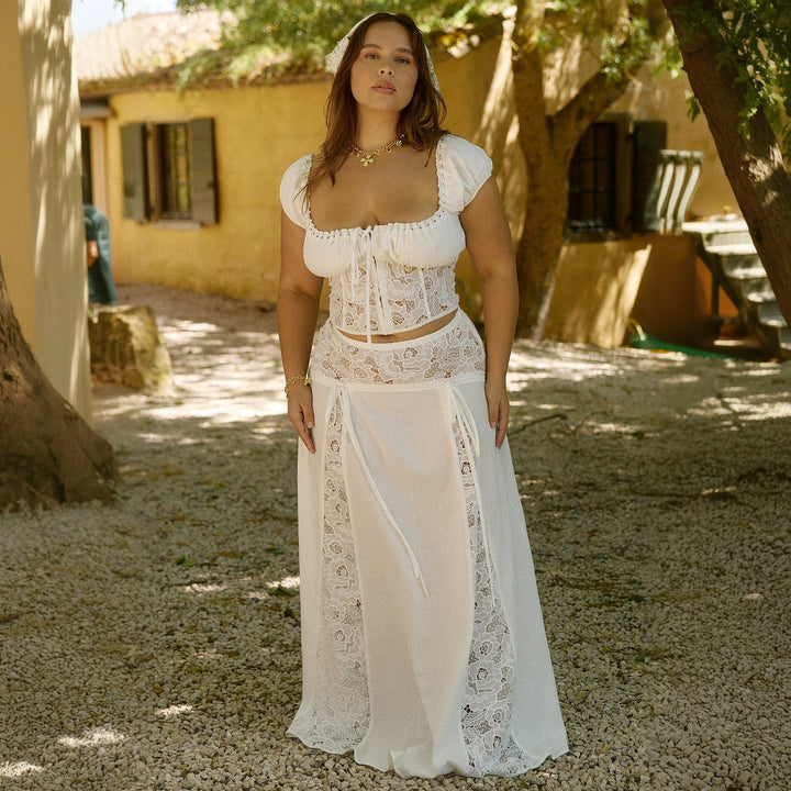 Women's Fitted Lace Top Set – Two-Piece Coordinated Outfit