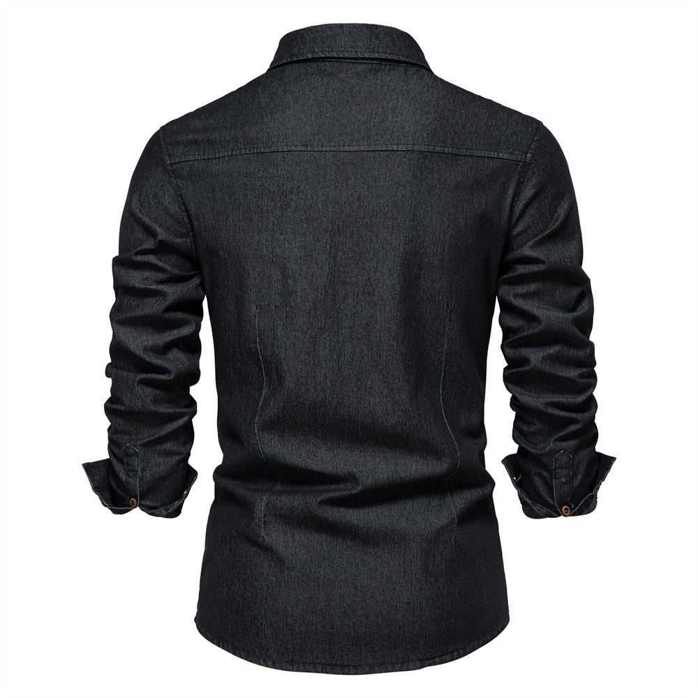 Herren-Jeanshemd – Langarm mit Brusttaschen