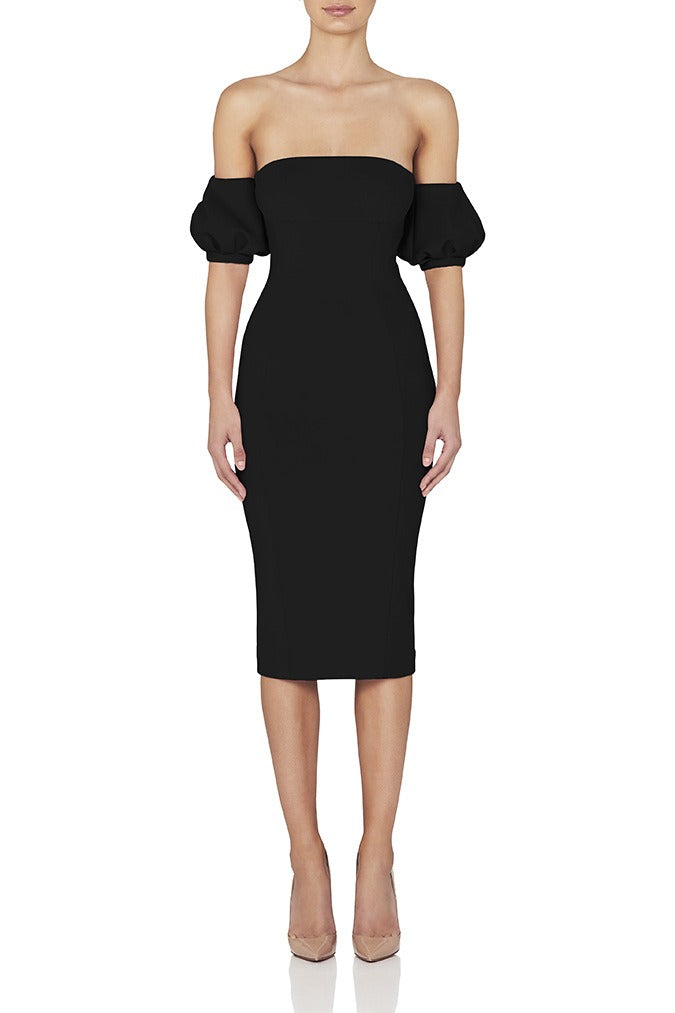Midi-Kleid für Damen mit Puffärmeln – Leichter Rayon-Stoff