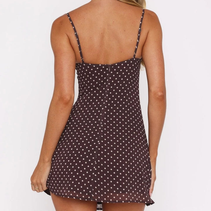 Abito corto aderente donna a pois – scollo a cuore e tessuto leggero elasticizzato
