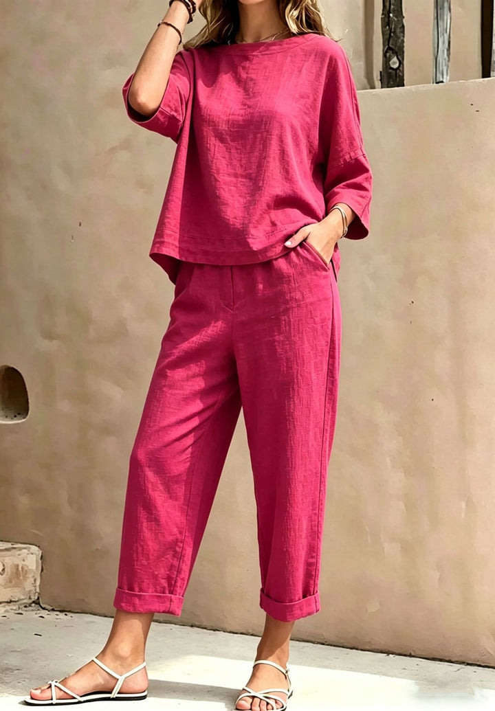 Damen-Zweiteiler – Lässiges Oberteil und weite Hose