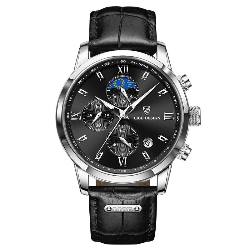 Men's Multifunction Quartz Watch – 42mm Dial Waterproof