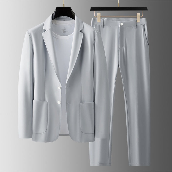 Men's Slim Two-Piece Suit – Lightweight Ice Silk Fabric