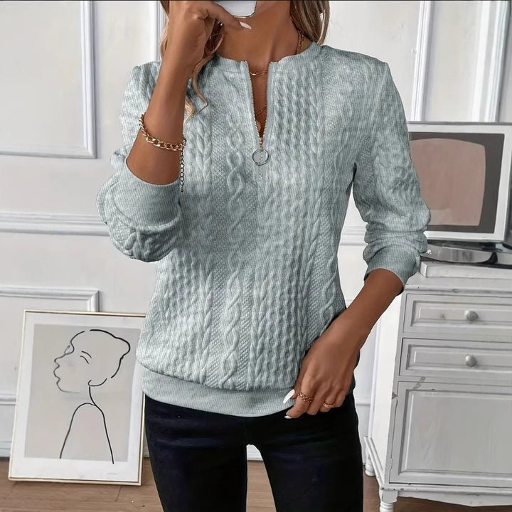 Pull Femme en Tricot Texturé – Maille Câble Col Rond Zippé