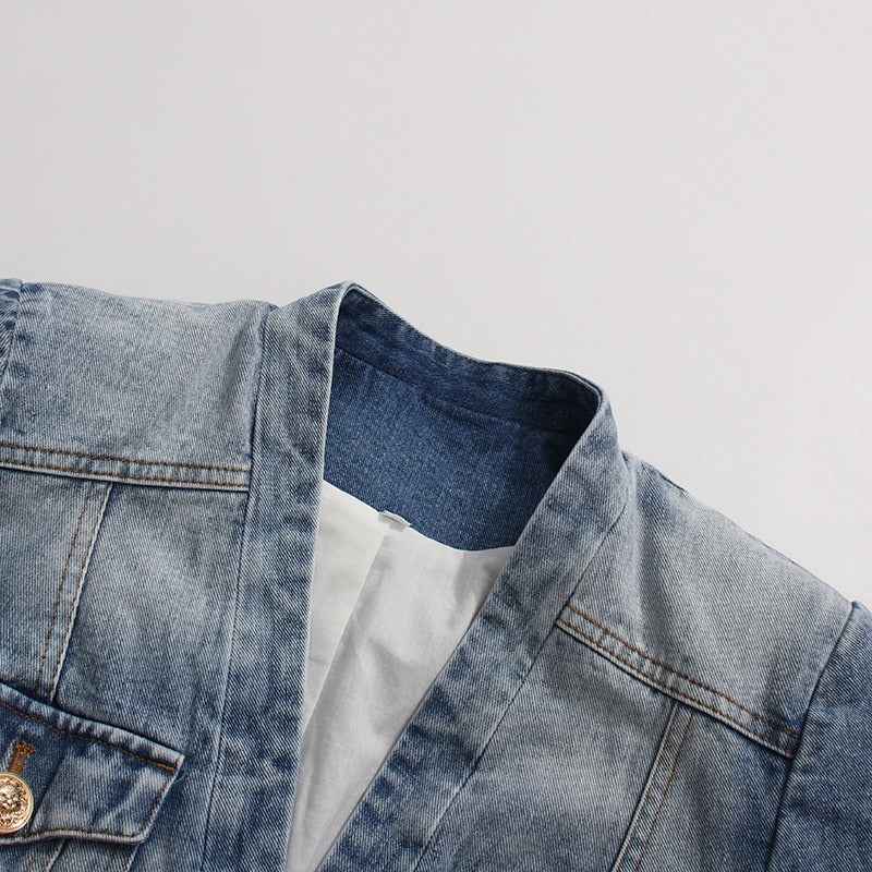Damenblazer aus Baumwollmischung – taillierte Silhouette mit Used-Effekt