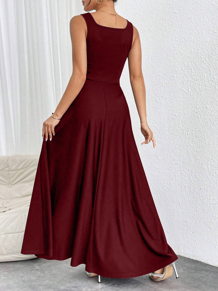 Robe Maxi Femme – Encolure Carrée, Coupe A-Line Élégante