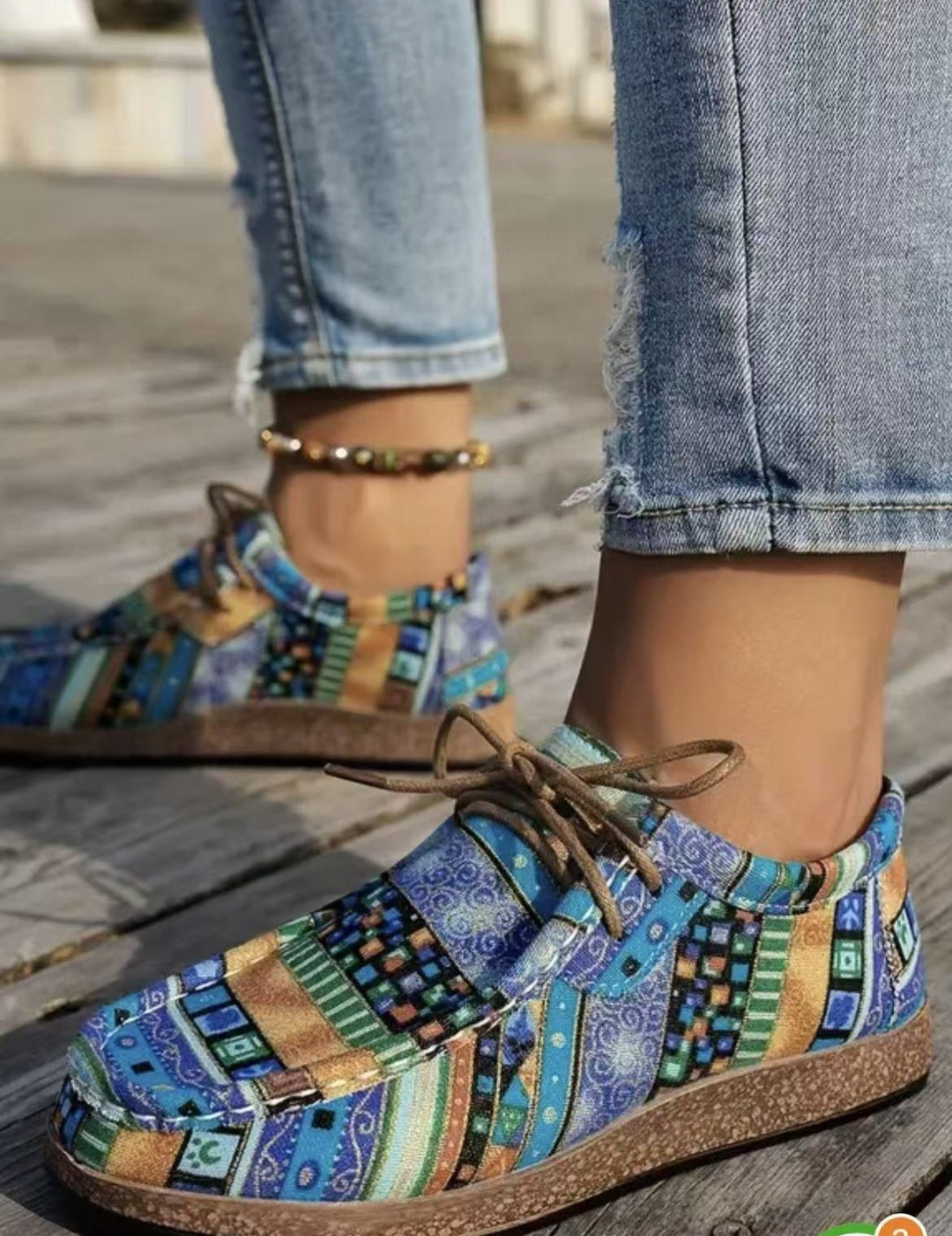 Women's Lace-Up Canvas Shoes – Flat Ballerina Shoes with Graffiti Print