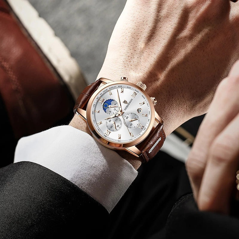 Men's Multifunction Quartz Watch – 42mm Dial Waterproof