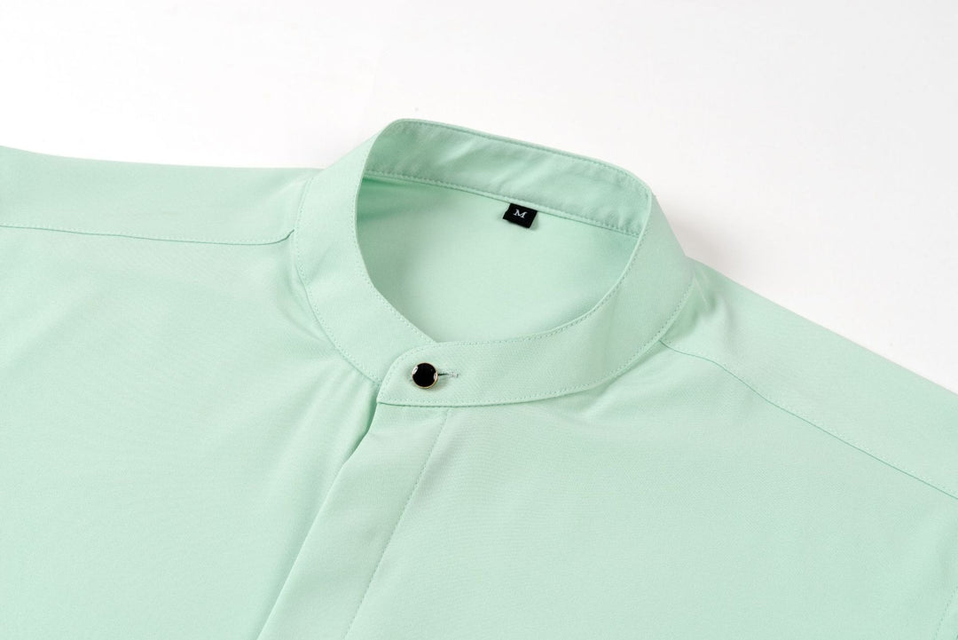 Herrenhemd mit Mao-Kragen und langen Ärmeln – Leichter Slim Fit für Anzug