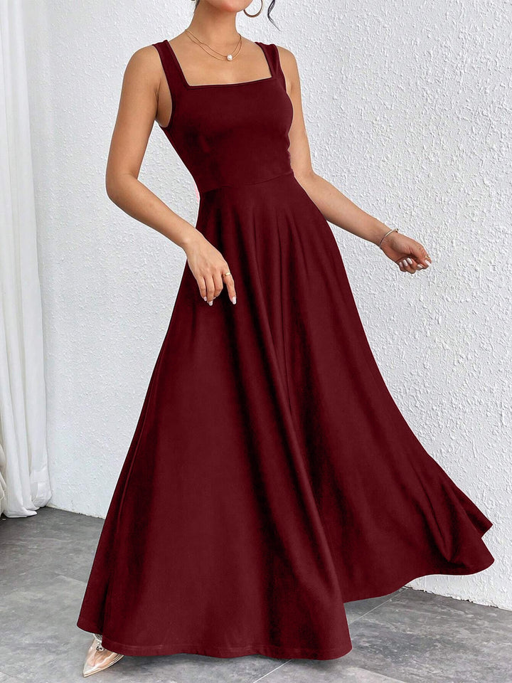 Robe Maxi Femme – Encolure Carrée, Coupe A-Line Élégante