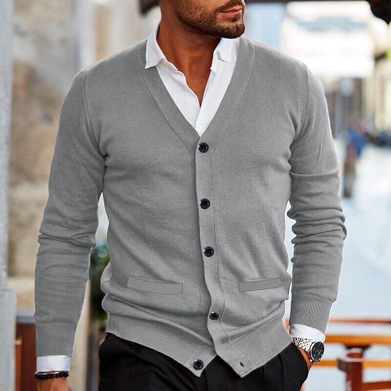 Men's Slim V-Neck Cardigan – Double-Sided Knit Pockets