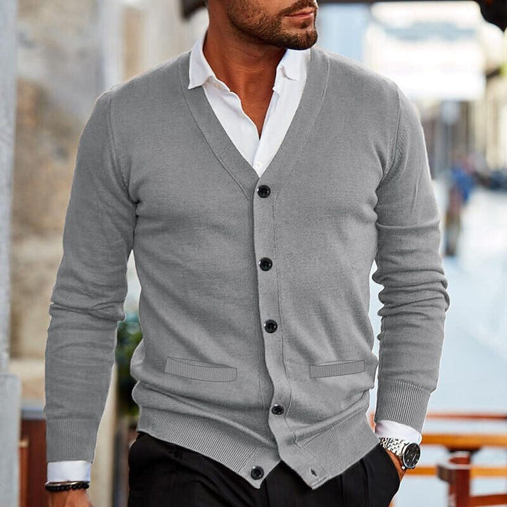 Men's Slim V-Neck Cardigan – Double-Sided Knit Pockets