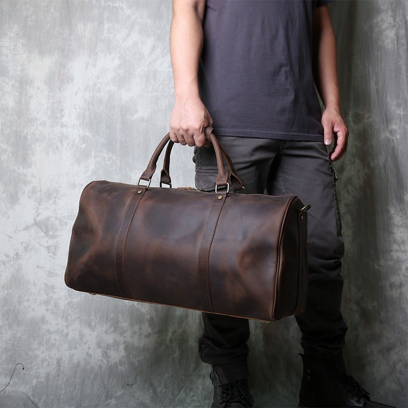 Borsa da viaggio uomo in vera pelle – Borsa cilindrica polochon