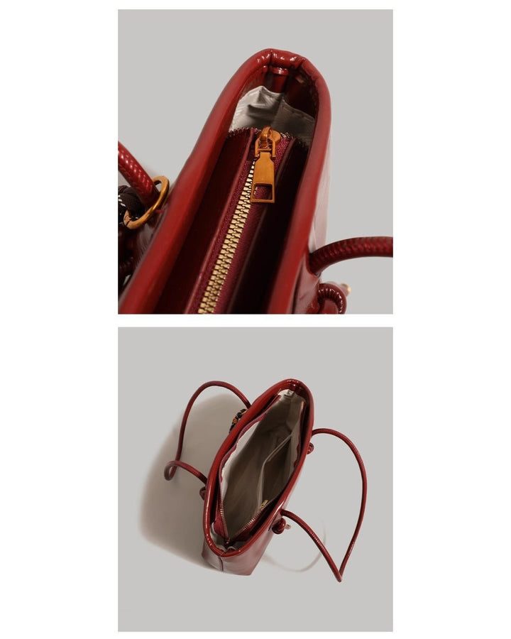 Große Damen-Shopper-Tasche – Strukturierter, glänzender Stoff mit Anhänger