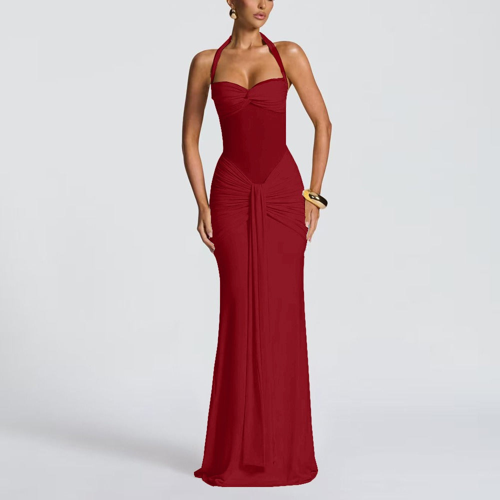 Eng anliegendes langes Kleid mit Raffungen für Damen – Abendkleid mit transparentem Einsatz
