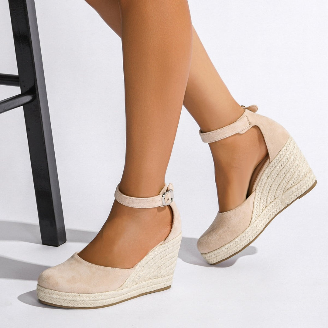 Damen-Keilsandale im Espadrille-Stil – Geschlossene Zehenpartie, Juteabsatz