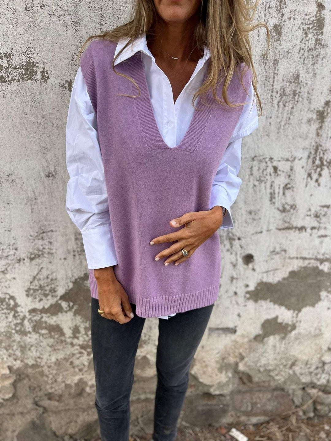 Chaleco de punto para mujer – Escote en V profundo y corte oversize