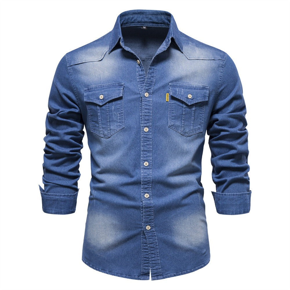 Herren-Jeanshemd – Langarm mit Brusttaschen
