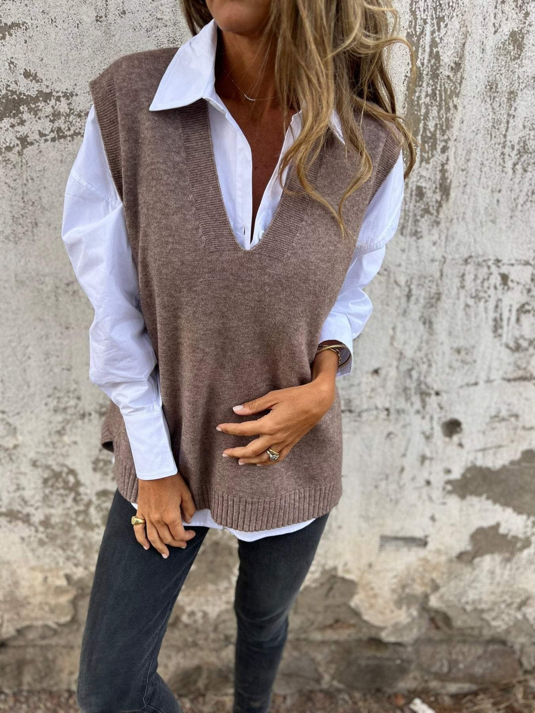 Chaleco de punto para mujer – Escote en V profundo y corte oversize