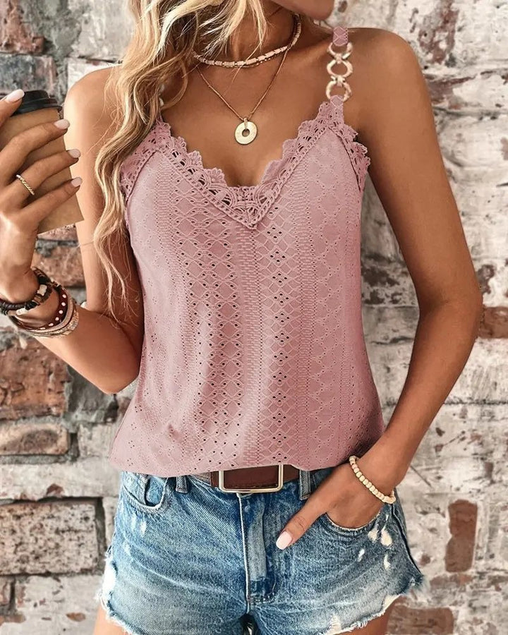 Damentop aus Spitze – Ärmelloses, durchbrochenes Camisole-Oberteil
