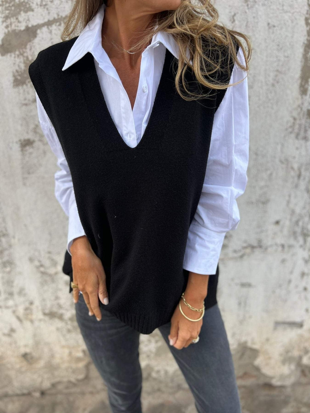 Chaleco de punto para mujer – Escote en V profundo y corte oversize