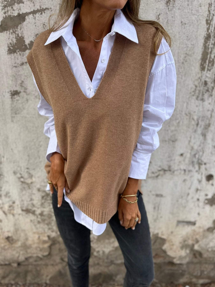 Chaleco de punto para mujer – Escote en V profundo y corte oversize