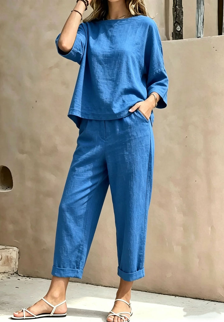Damen-Zweiteiler – Lässiges Oberteil und weite Hose