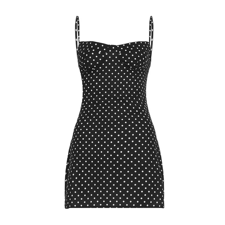 Abito corto aderente donna a pois – scollo a cuore e tessuto leggero elasticizzato